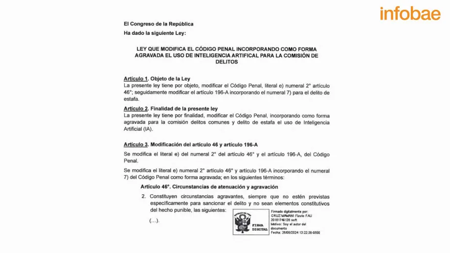 Le Congrès propose un projet de loi pour qualifier l'utilisation de l'intelligence artificielle dans les crimes comme forme aggravée