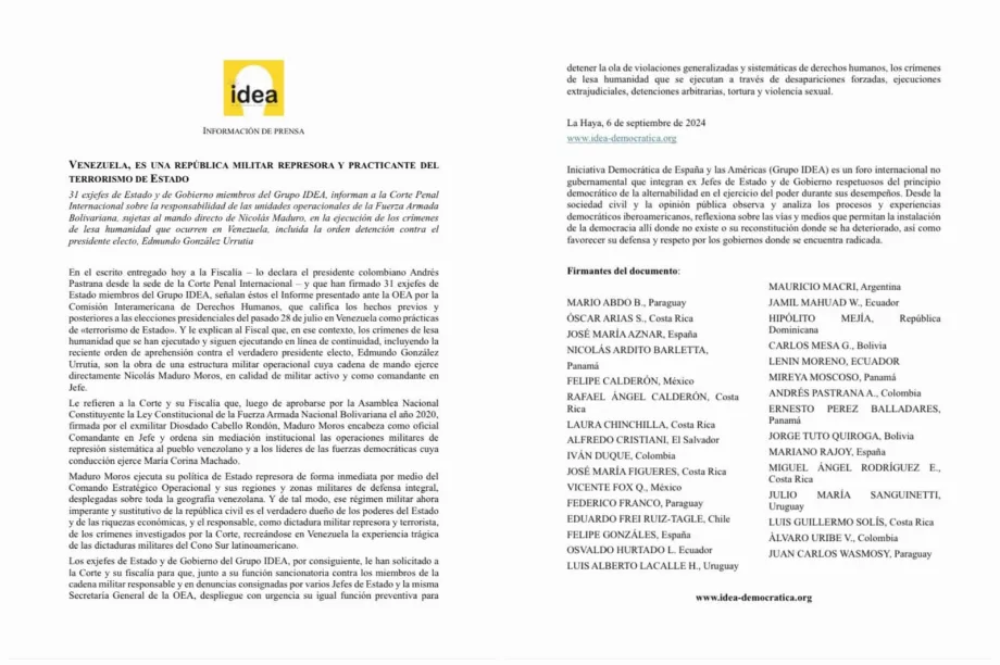 Voici le document présenté par le groupe Idea - crédit @IvanDuque / X