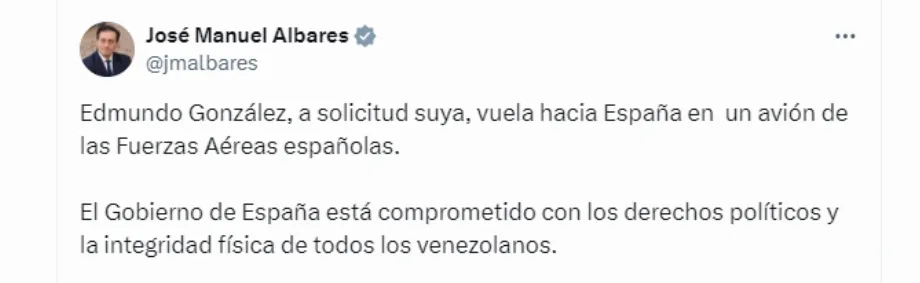 Le ministre des Affaires étrangères, José Manuel Albares, a informé que le voyage se réalise à la demande du leader de l'opposition lui-même