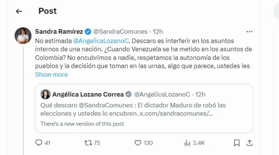 Sandra Ramírez dit qu'il ne faut pas interférer dans les affaires internes au Venezuela - crédit @SandraComunes