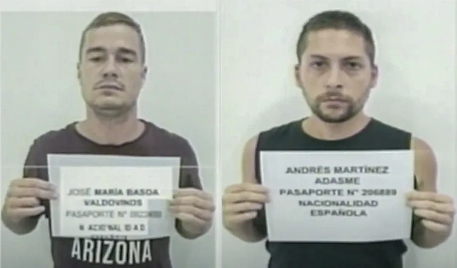 Les Espagnols José María Basoa et Andrés Martínez Adasne, arrêtés au Venezuela.