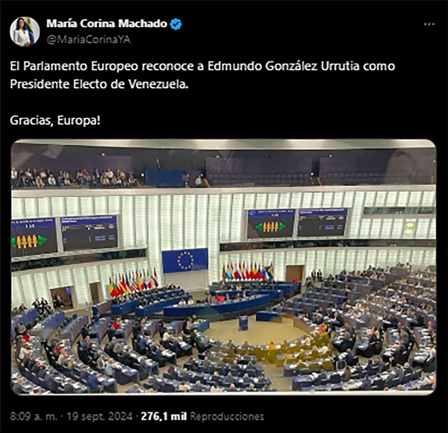 Le message de María Corina Machado sur X