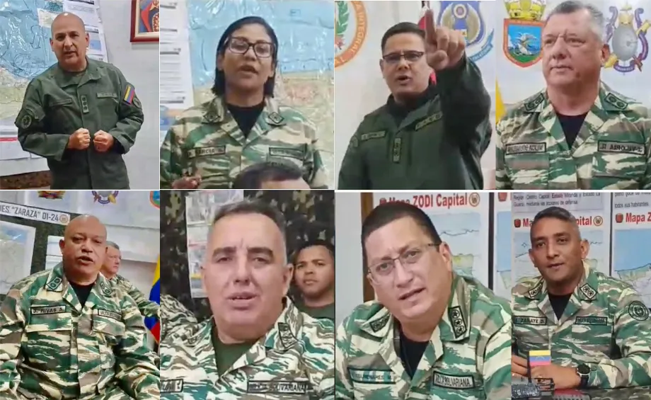 Captures de la vidéo où les militaires vénézuéliens menacent l'Espagne.