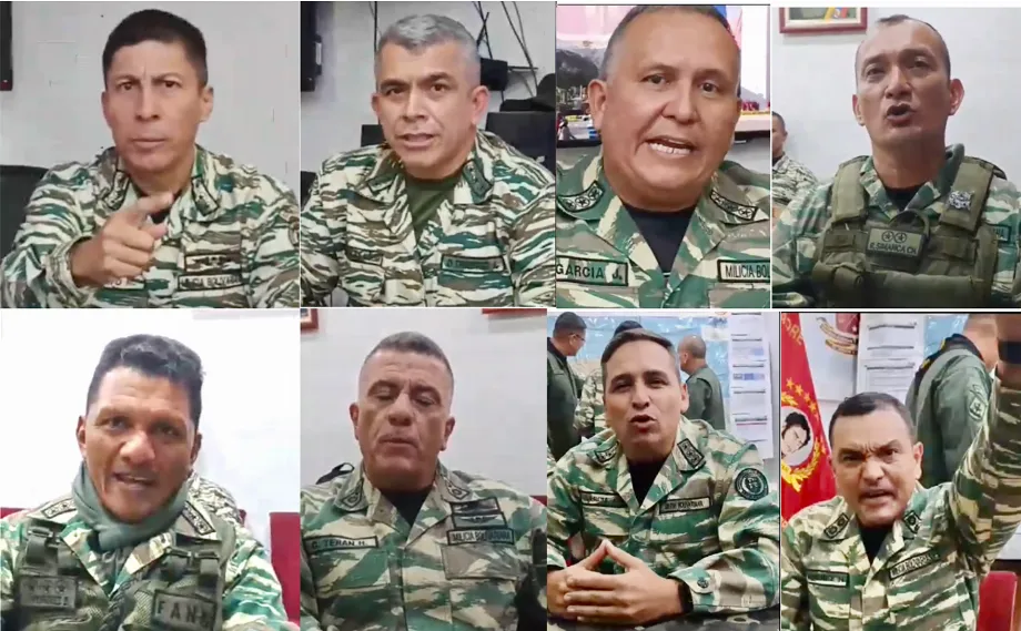 Captures de la vidéo où les militaires vénézuéliens menacent l'Espagne.