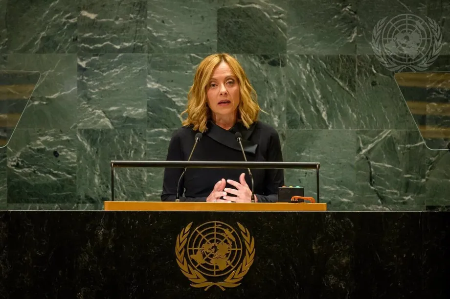 La première ministre d'Italie, Giorgia Meloni, lors de son intervention à l'Assemblée générale de l'ONU (Europa Press)