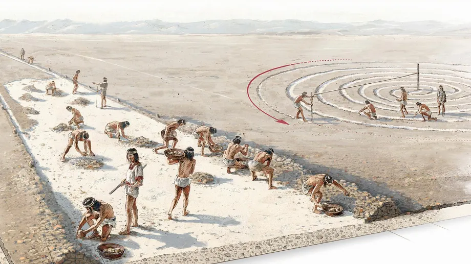 Illustration de la manière dont les anciens habitants auraient élaboré les mythiques lignes de Nazca