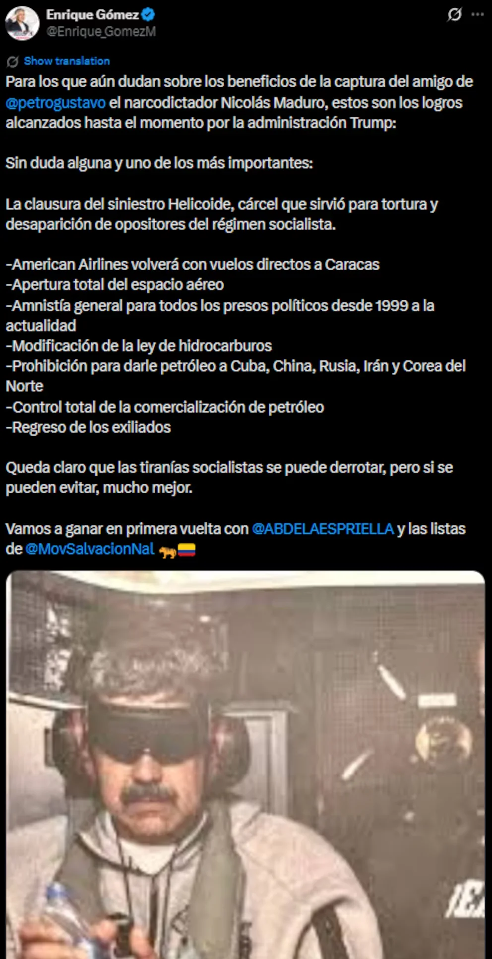 Publicación en X de Enrique