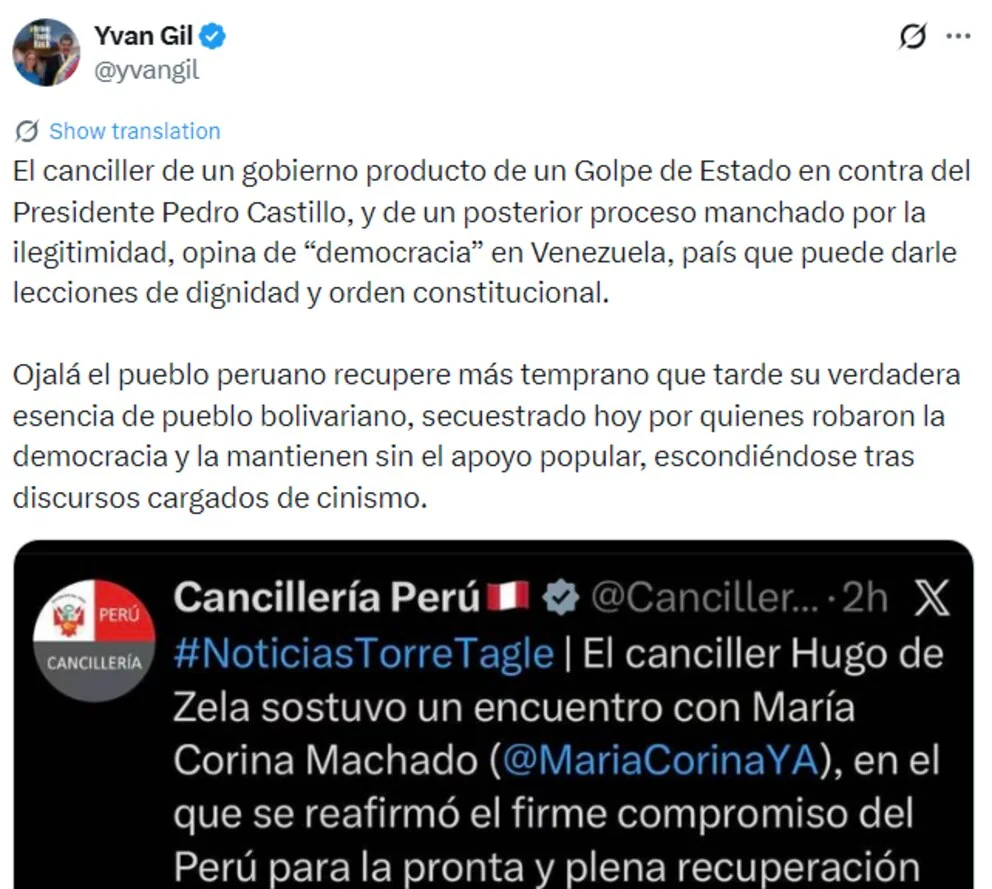 Yván Gil accuse le gouvernement