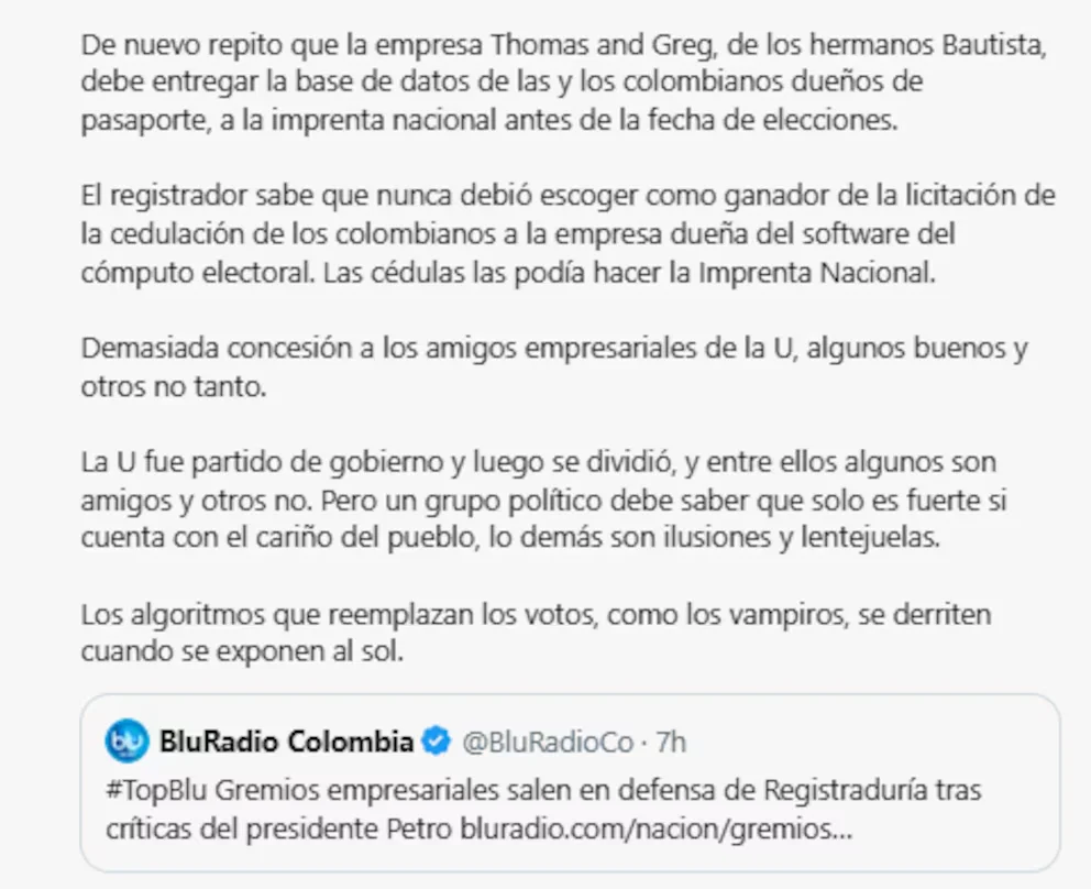 Petro a fait des réclamations à Thomas