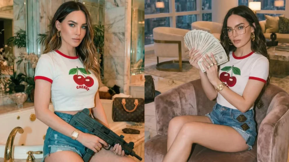 Belinda réagit en voyant des photos “les siennes” avec des pistolets et des liasses de billets faites avec de l'IA : “On dirait une buchona matona” (IA)