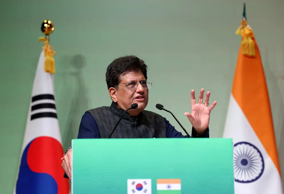 Le ministre du Commerce indien, Piyush Goyal, intervient lors du Forum des affaires Inde-Corée à Bharat Mandapam, New Delhi, Inde, le 20 avril 2026. REUTERS/Bhawika Chhabra