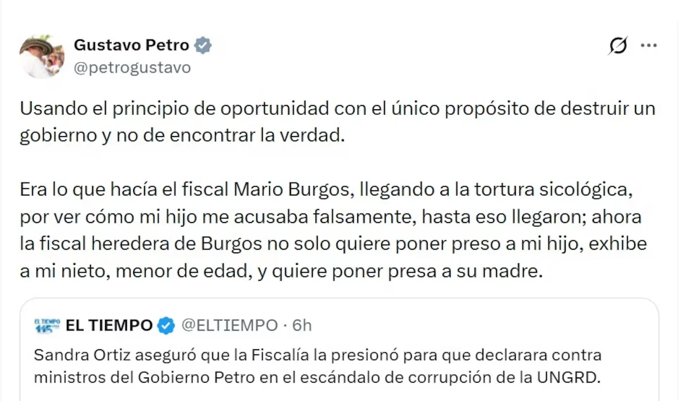 Gustavo Petro a insisté sur le fait qu'il existe une intention de nuire à son projet politique et à sa famille par le biais de décisions judiciaires - crédit @petrogustavo/X