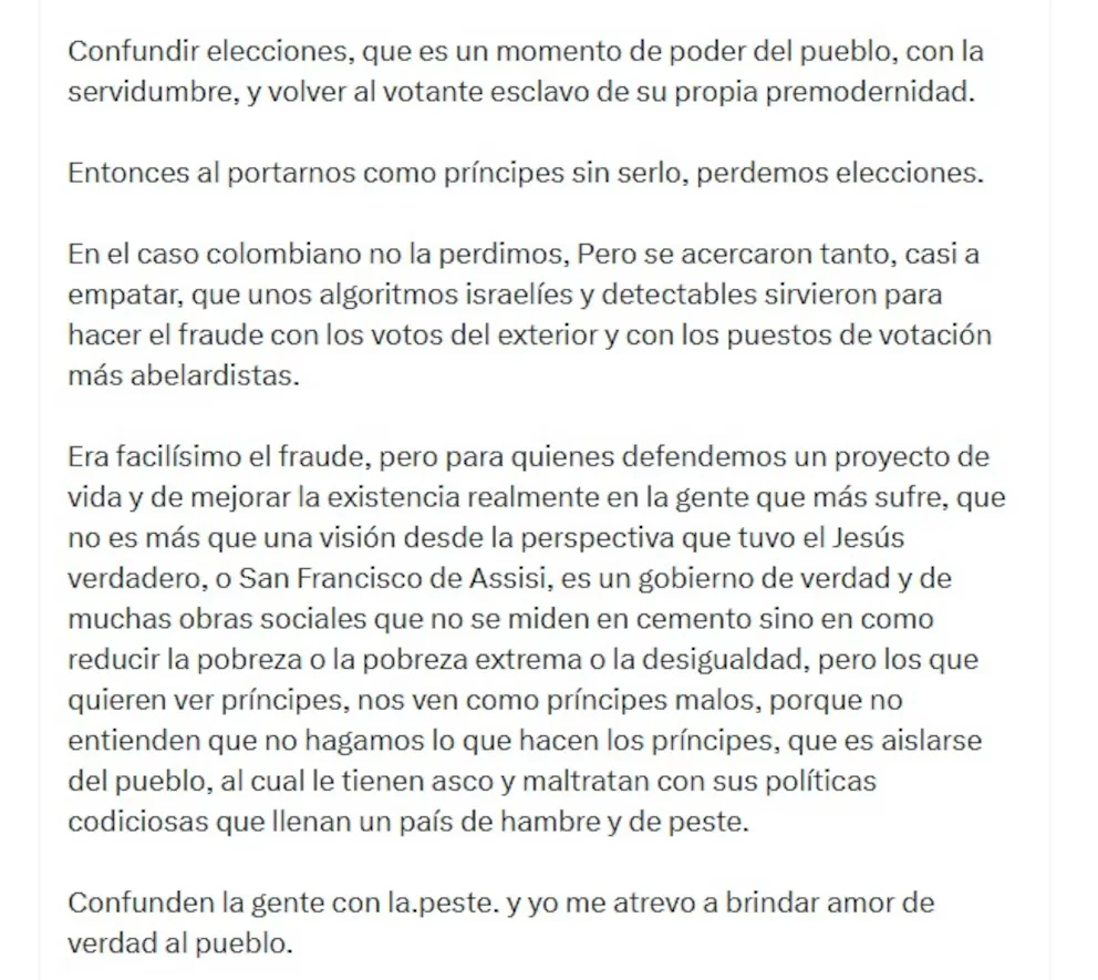 Petro a de nouveau critiqué le président élu Abelardo de la Espriella - crédit @petrogustavo/X