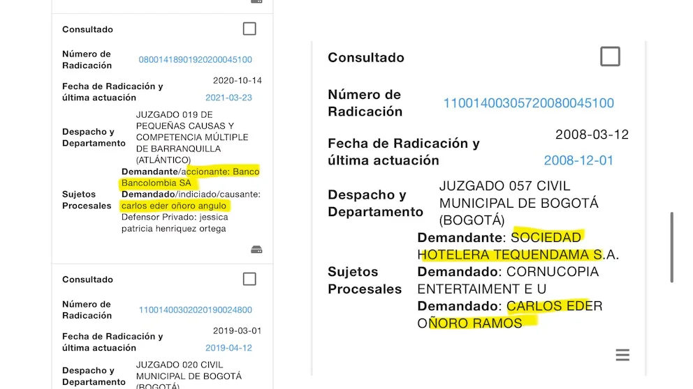 Le groupe Bancolombia et les hôtels Tequendama ont engagé des actions légales contre Oñoro - crédit @eramiren2021/X