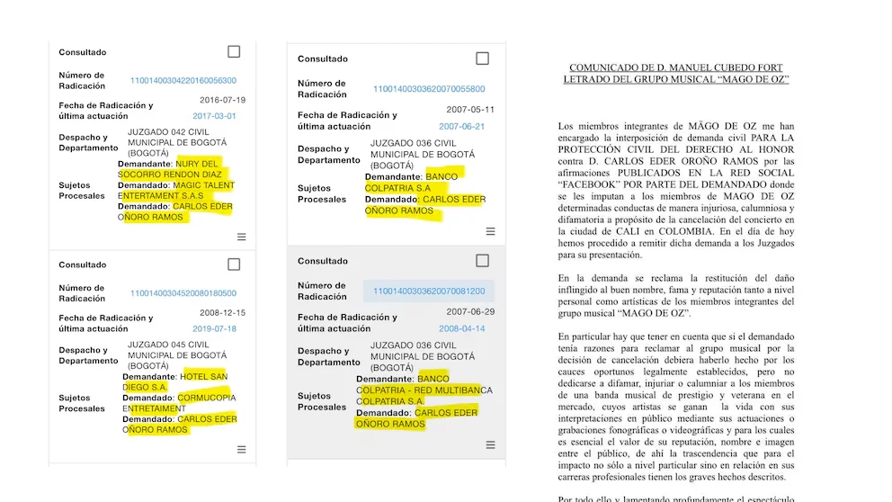 Certaines dénonciations y compris celle du groupe Mago de Oz - crédit @SrSergioG/X - @eramiren2021/X
